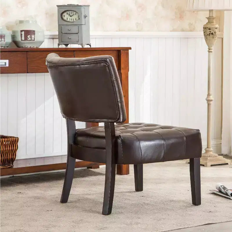 Okak Modern Accent Chair with Comfy Tufted Upholstery Deep Cushions Blended Leather Armchair with Oversized Seating Solid Wood Legs
