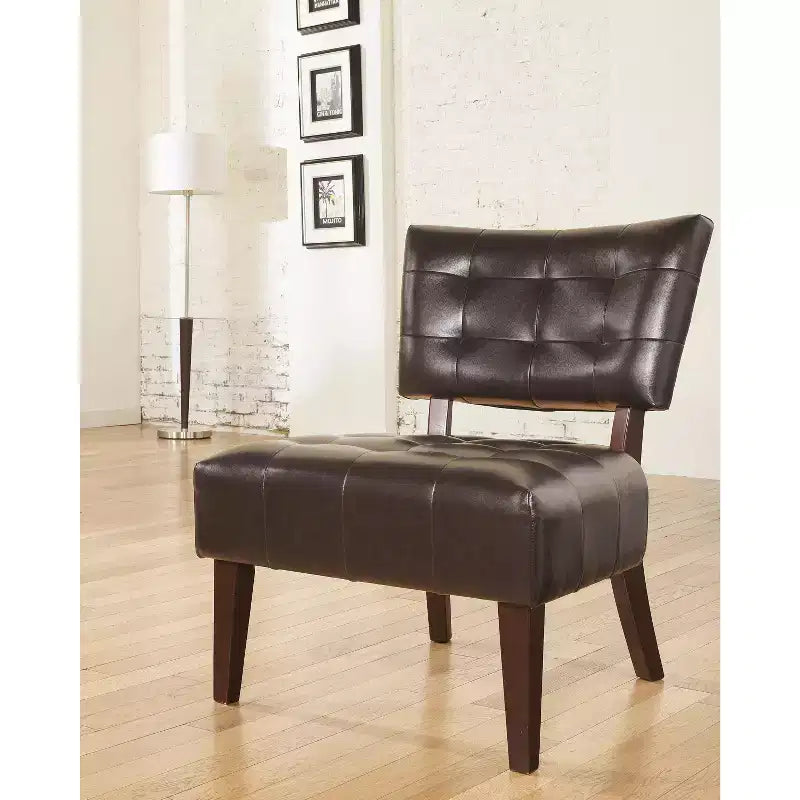 Okak Modern Accent Chair with Comfy Tufted Upholstery Deep Cushions Blended Leather Armchair with Oversized Seating Solid Wood Legs