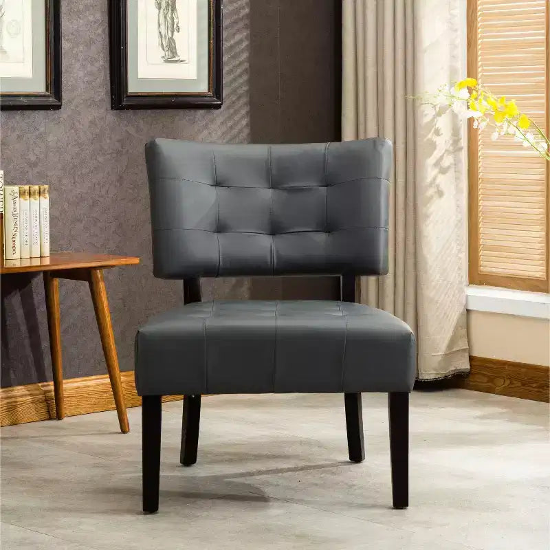 Okak Modern Accent Chair with Comfy Tufted Upholstery Deep Cushions Blended Leather Armchair with Oversized Seating Solid Wood Legs