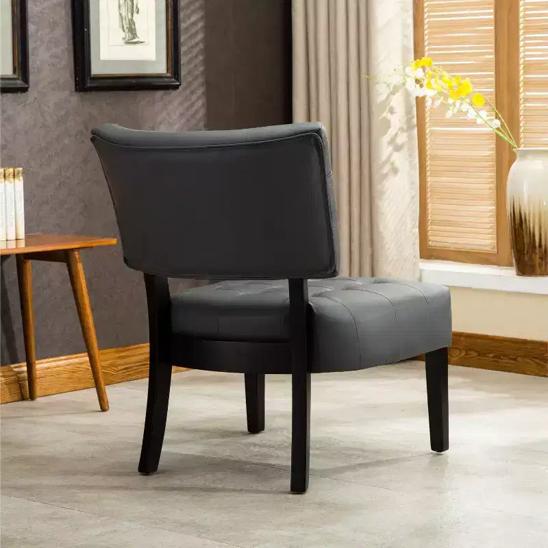 Okak Modern Accent Chair with Comfy Tufted Upholstery Deep Cushions Blended Leather Armchair with Oversized Seating Solid Wood Legs