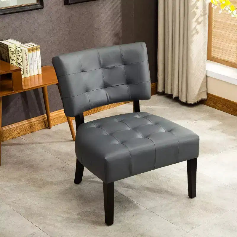 Okak Modern Accent Chair with Comfy Tufted Upholstery Deep Cushions Blended Leather Armchair with Oversized Seating Solid Wood Legs