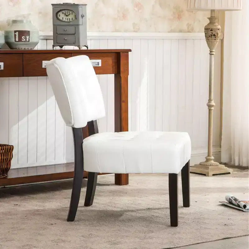 Okak Modern Accent Chair with Comfy Tufted Upholstery Deep Cushions Blended Leather Armchair with Oversized Seating Solid Wood Legs