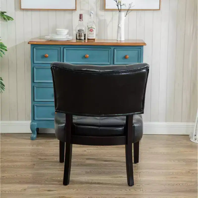 Okak Modern Accent Chair with Comfy Tufted Upholstery Deep Cushions Blended Leather Armchair with Oversized Seating Solid Wood Legs