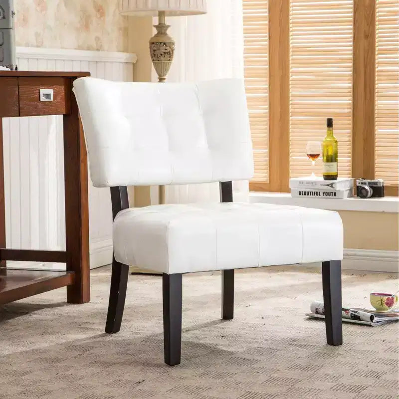 Okak Modern Accent Chair with Comfy Tufted Upholstery Deep Cushions Blended Leather Armchair with Oversized Seating Solid Wood Legs