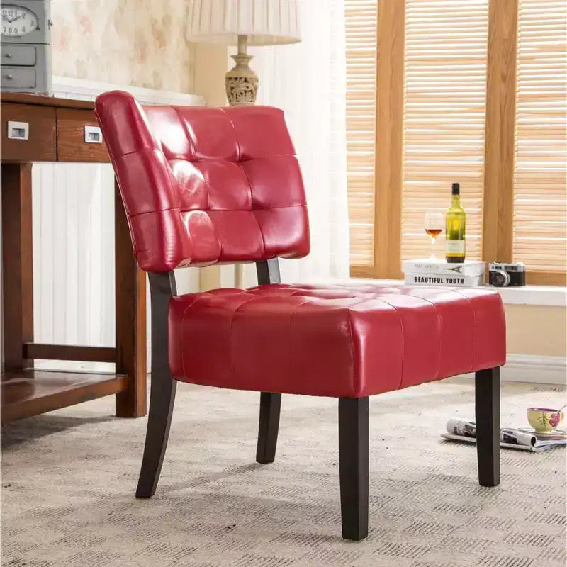 Okak Modern Accent Chair with Comfy Tufted Upholstery Deep Cushions Blended Leather Armchair with Oversized Seating Solid Wood Legs
