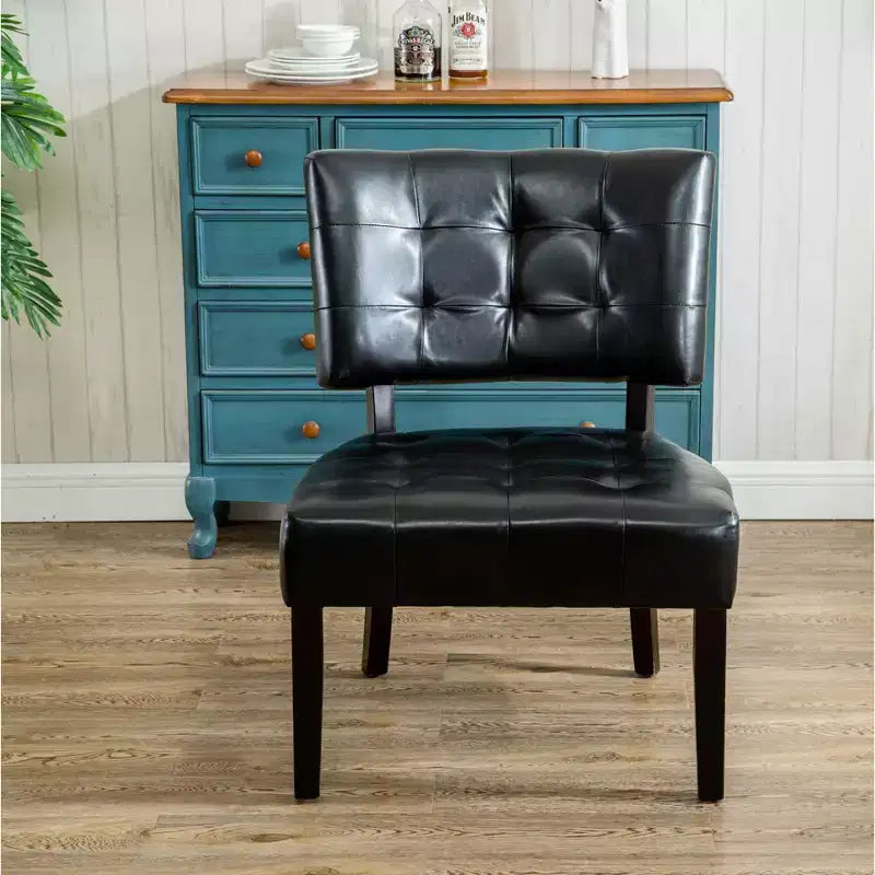 Okak Modern Accent Chair with Comfy Tufted Upholstery Deep Cushions Blended Leather Armchair with Oversized Seating Solid Wood Legs