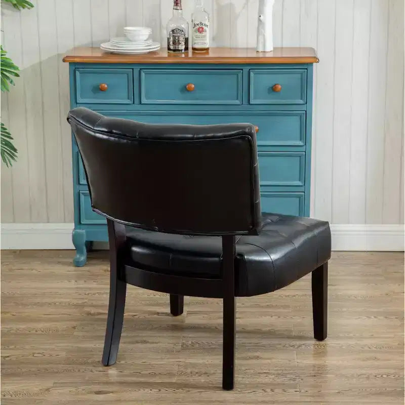 Okak Modern Accent Chair with Comfy Tufted Upholstery Deep Cushions Blended Leather Armchair with Oversized Seating Solid Wood Legs