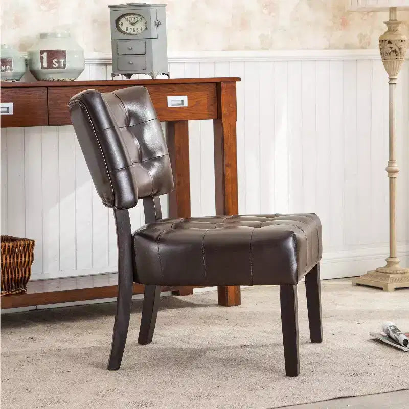 Okak Modern Accent Chair with Comfy Tufted Upholstery Deep Cushions Blended Leather Armchair with Oversized Seating Solid Wood Legs