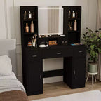 Okak Vanity Table with Lights, with Drawers and Storage Cabinet, Dressing Table with Dressing Pad for Bedroom Living Room