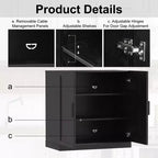 36 Black Practical 2-Door Decorative Storage Cabinet, Suitable for Living Room and Bedroom