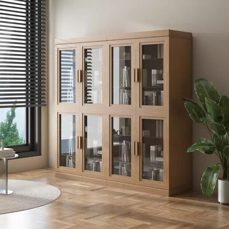 Wood Accent Cabinet, Storage Organizer with Adjustable Shelves and Glass Doors for Kitchen Bedroom Entryway Living Room Dinning Room