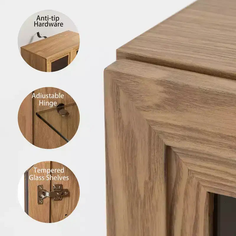Wood Accent Cabinet, Storage Organizer with Adjustable Shelves and Glass Doors for Kitchen Bedroom Entryway Living Room Dinning Room