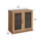 Wood Accent Cabinet, Storage Organizer with Adjustable Shelves and Glass Doors for Kitchen Bedroom Entryway Living Room Dinning Room