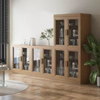 Wood Accent Cabinet, Storage Organizer with Adjustable Shelves and Glass Doors for Kitchen Bedroom Entryway Living Room Dinning Room