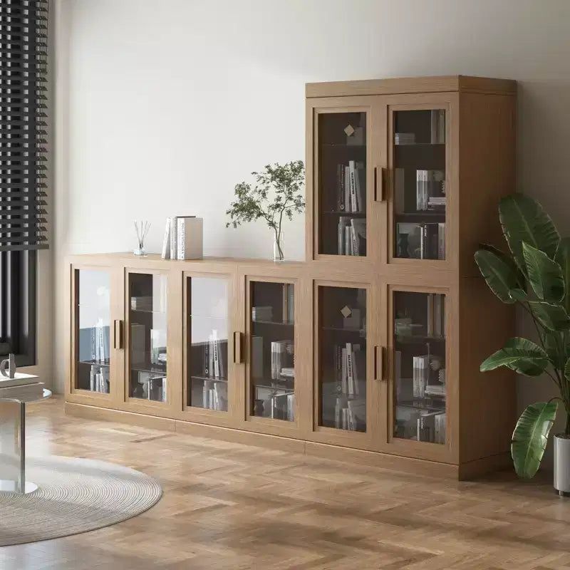 Wood Accent Cabinet, Storage Organizer with Adjustable Shelves and Glass Doors for Kitchen Bedroom Entryway Living Room Dinning Room