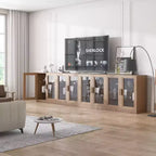 Wood Accent Cabinet, Storage Organizer with Adjustable Shelves and Glass Doors for Kitchen Bedroom Entryway Living Room Dinning Room