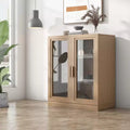 36x31x16 Wood Accent Cabinet, Storage Organizer with Adjustable Shelves and Glass Doors for Kitchen Bedroom Entryway Living/Dinning Room