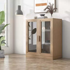 36x31x16 Wood Accent Cabinet, Storage Organizer with Adjustable Shelves and Glass Doors for Kitchen Bedroom Entryway Living/Dinning Room