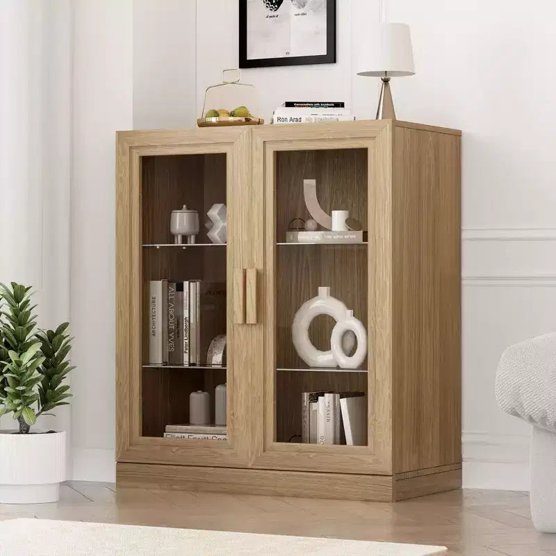 Mobile accentato in legno 36x31x16, organizer portaoggetti con ripiani regolabili e ante in vetro per cucina, camera da letto, ingresso, soggiorno/sala da pranzo