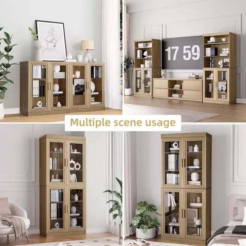 Mobile accentato in legno 36x31x16, organizer portaoggetti con ripiani regolabili e ante in vetro per cucina, camera da letto, ingresso, soggiorno/sala da pranzo