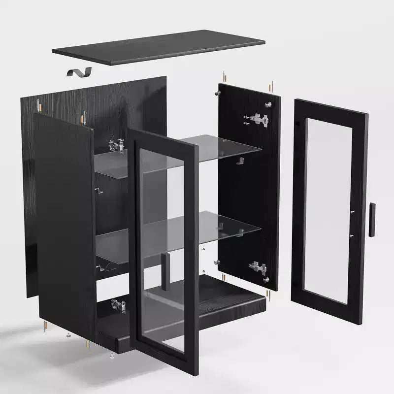 41*31*16 Wood Accent Sideboard Cabinet in Black, Storage Organizer with Adjustable Shelves for Kitchen Bedroom Living Room Dinning Room