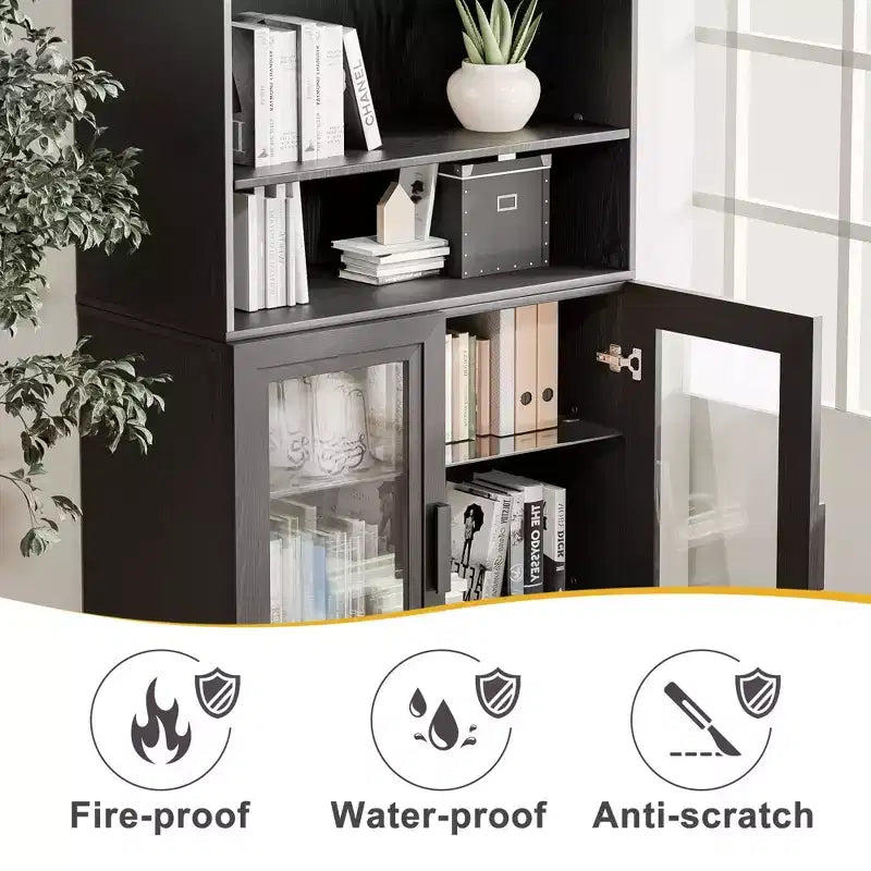 41*31*16 Wood Accent Sideboard Cabinet in Black, Storage Organizer with Adjustable Shelves for Kitchen Bedroom Living Room Dinning Room