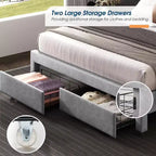 AMERLIFE Bed Frame with LED Lights&Storage Drawers, Velvet Upholstered Platform Bed