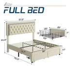 AMERLIFE Bed Frame with LED Lights&Storage Drawers, Velvet Upholstered Platform Bed