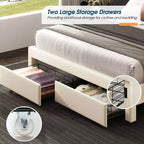 AMERLIFE Bed Frame with LED Lights&Storage Drawers, Velvet Upholstered Platform Bed