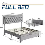 AMERLIFE Bed Frame with LED Lights&Storage Drawers, Velvet Upholstered Platform Bed