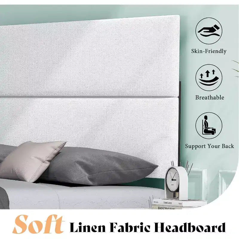 AMERLIFE Upholstered Bed Frame with Adjustable Headboard