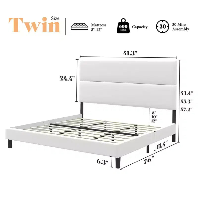 AMERLIFE Upholstered Bed Frame with Adjustable Headboard