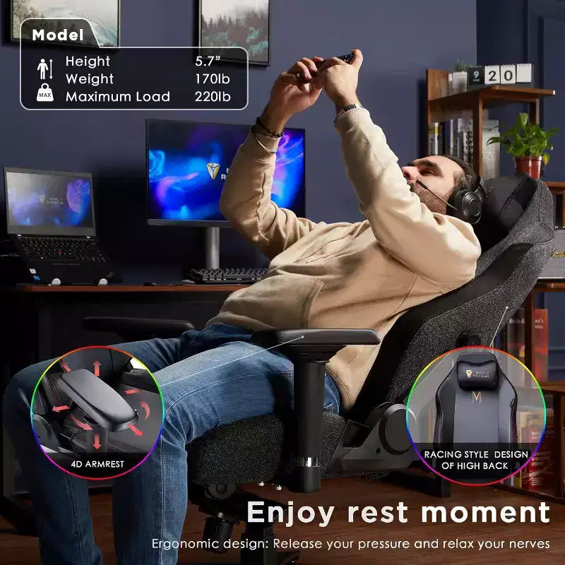 AMERLIFE Gaming Chair Ergonomic PC Game Chair- Lumbar Support Headrest 4D Armrests Computer Chair
