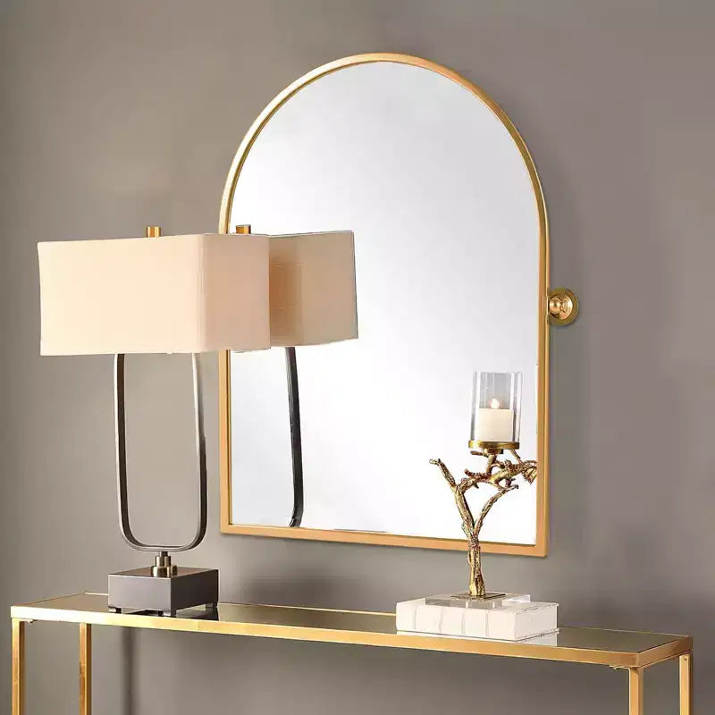 31x24 Arched Bathroom Mirror with Hardware, Iron Rotating Wall Hanging Mirror Wall Mounted Vanity Mirror for Bedroom Living Room Entryway, Gold