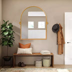 31x24 Arched Bathroom Mirror with Hardware, Iron Rotating Wall Hanging Mirror Wall Mounted Vanity Mirror for Bedroom Living Room Entryway, Gold