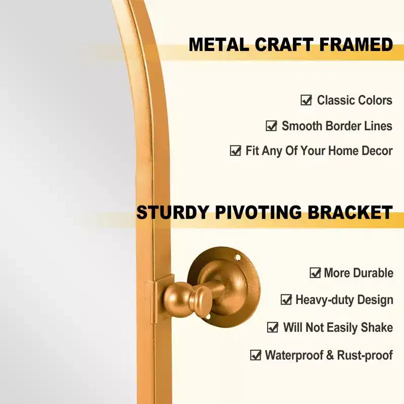 31x24 Arched Bathroom Mirror with Hardware, Iron Rotating Wall Hanging Mirror Wall Mounted Vanity Mirror for Bedroom Living Room Entryway, Gold