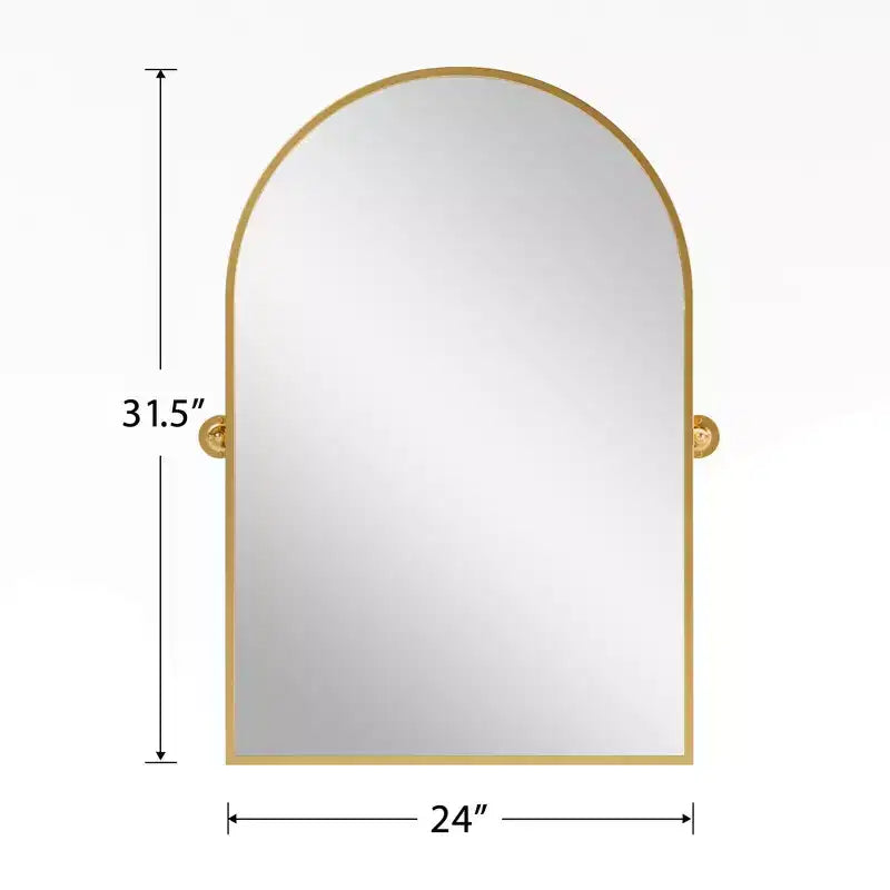 31x24 Arched Bathroom Mirror with Hardware, Iron Rotating Wall Hanging Mirror Wall Mounted Vanity Mirror for Bedroom Living Room Entryway, Gold