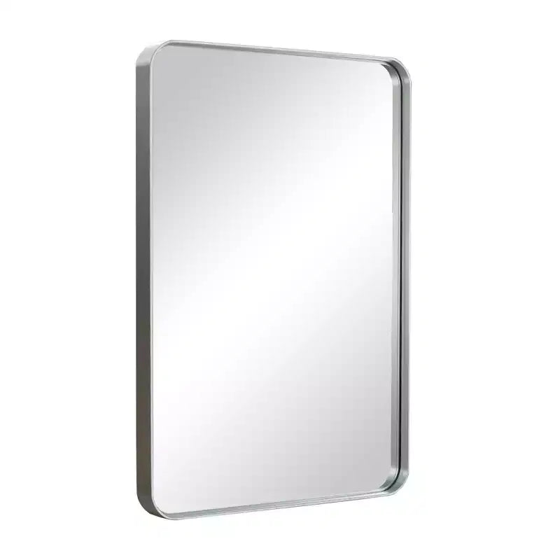 Specchio da bagno rettangolare 50x32 con cornice in lega di alluminio, specchio da parete per camera da letto, soggiorno, ingresso, argento