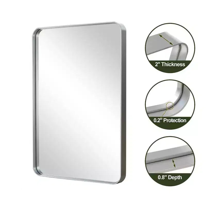 Specchio da bagno rettangolare 50x32 con cornice in lega di alluminio, specchio da parete per camera da letto, soggiorno, ingresso, argento