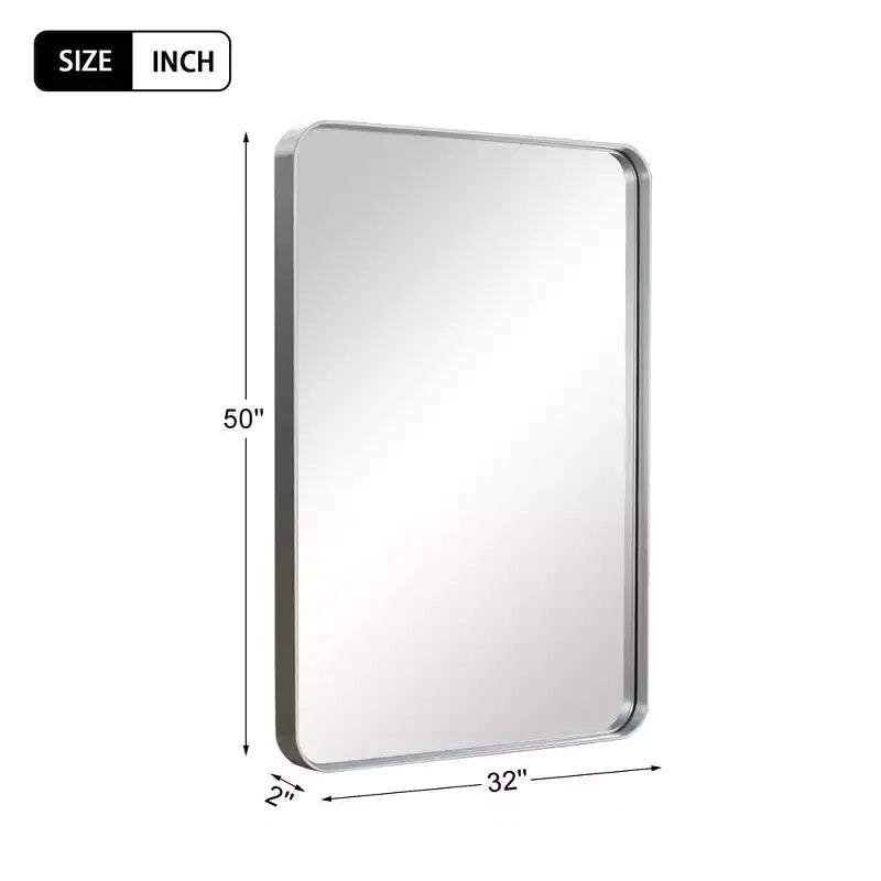 Specchio da bagno rettangolare 50x32 con cornice in lega di alluminio, specchio da parete per camera da letto, soggiorno, ingresso, argento