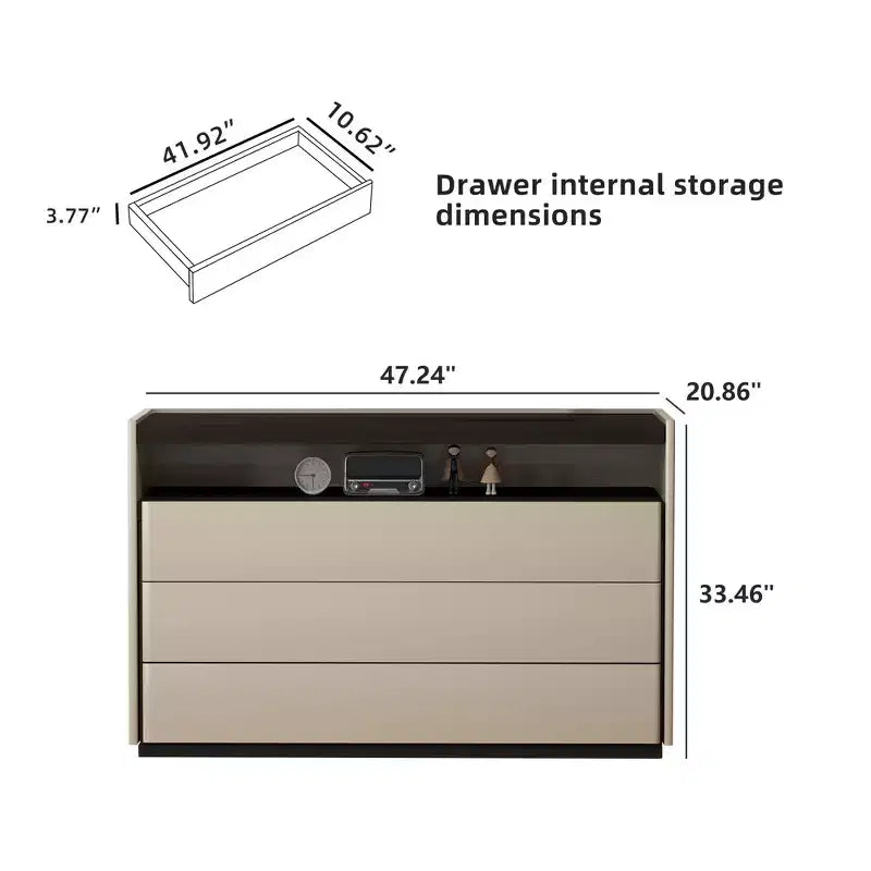 Luck Live Dressers Modern 3 drawer vanity with open shelf, beige