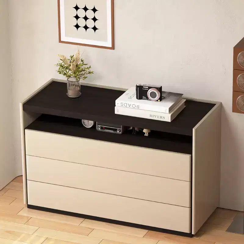 Luck Live Dressers Modern 3 drawer vanity with open shelf, beige