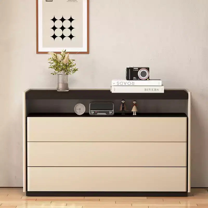 Luck Live Dressers Modern 3 drawer vanity with open shelf, beige