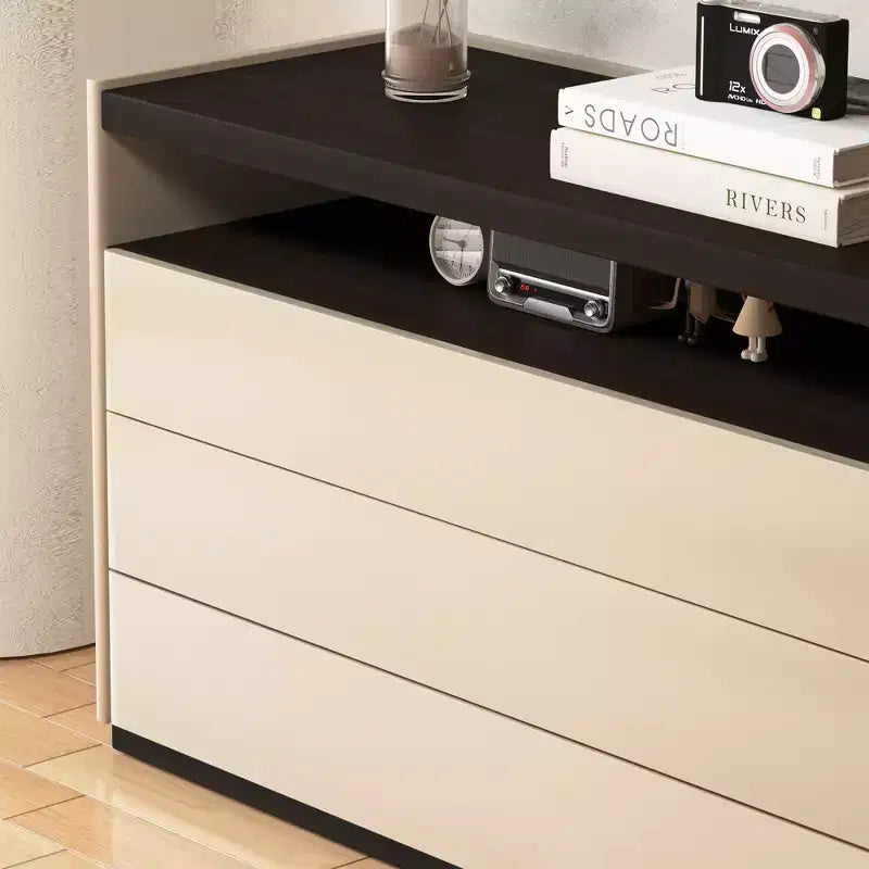 Luck Live Dressers Modern 3 drawer vanity with open shelf, beige