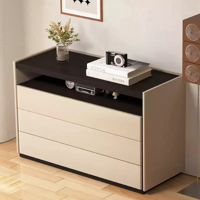Luck Live Dressers Modern 3 drawer vanity with open shelf, beige