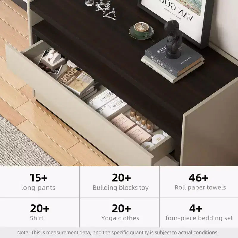 Luck Live Dressers Modern 3 drawer vanity with open shelf, beige