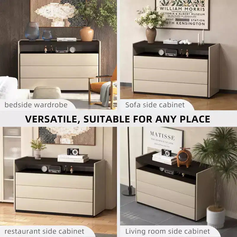 Luck Live Dressers Modern 3 drawer vanity with open shelf, beige