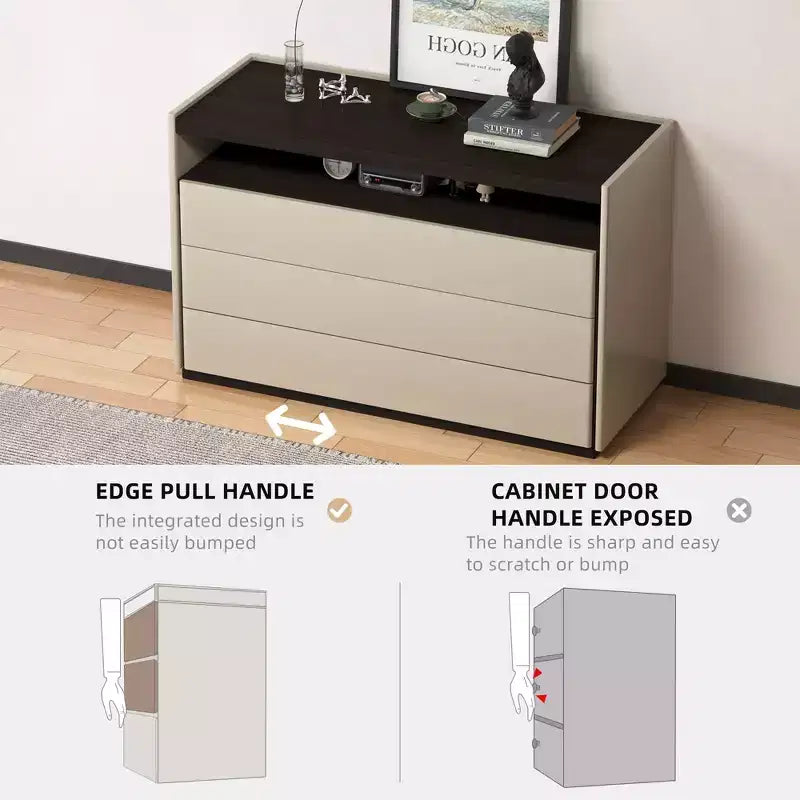 Luck Live Dressers Modern 3 drawer vanity with open shelf, beige