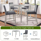 5 Piece Counter Height Table Set with Square Table and 4 Upholstered Chairs, Counter Height Dining Table with Crystal Decoration and Chair Set