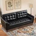AMERLIFE Mid-Century Modern Genuine Leather Sofa, Comfy Couch for Living Room